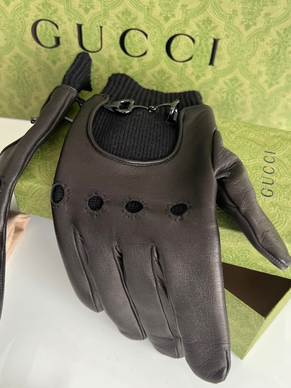 Gucci Men's Leather Gloves Horsebit Lana Wool Lined Size Medium Gucci 9 New